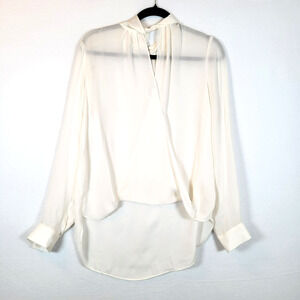 L'Agence Women's Kendra Faux Wrap Knot Silk Blouse Top Size Large White Career